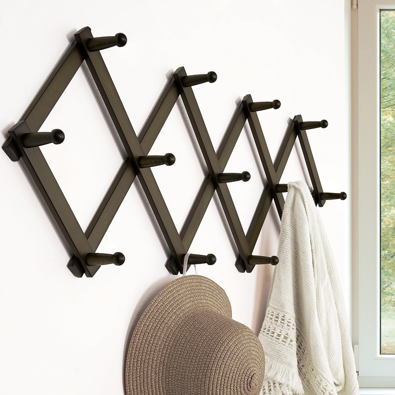 Dseap Accordion Wall Hanger:16'' High Wooden Wall Expandable Coat Rack,Hat