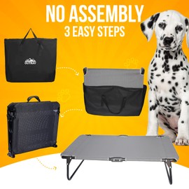 Elevated Dog Cot with Steel Frame – Foldable Raised Play & Rest Bed for Dogs & Cats – Heavy Duty Strong Material Dog Bed, No Assembly Required – Comfortable Pet Cot with Bonus Storage Bag