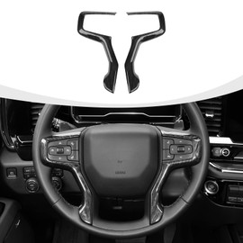 RAZPOY Steering Wheel Trim Cover Compatible with 2019-2022 Chevy Silverado & Suburban 2020-2023 & Tahoe 2021-2023, Black Wood Grain