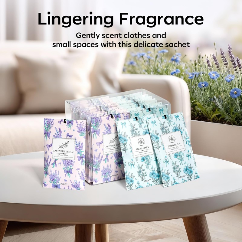 MYARO 20 Packs Lavender Linen Scent Sachet Long Lasting Closet
