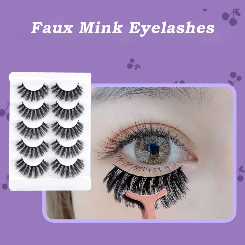 AKARABEAUTYLASHES 5 Pairs Wispy Lashes, Faux Mink, Natural Look, Fluffy