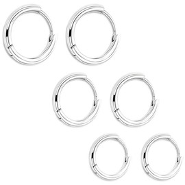 OQKAHIV Silver Hoop Earrings Set for Women, Girls and Men - 3 Pairs of Dainty Earrings for Cartilage, Tragus, Helix and Sleeping - Sizes: 8 mm, 10 mm, 12 mm, Metal