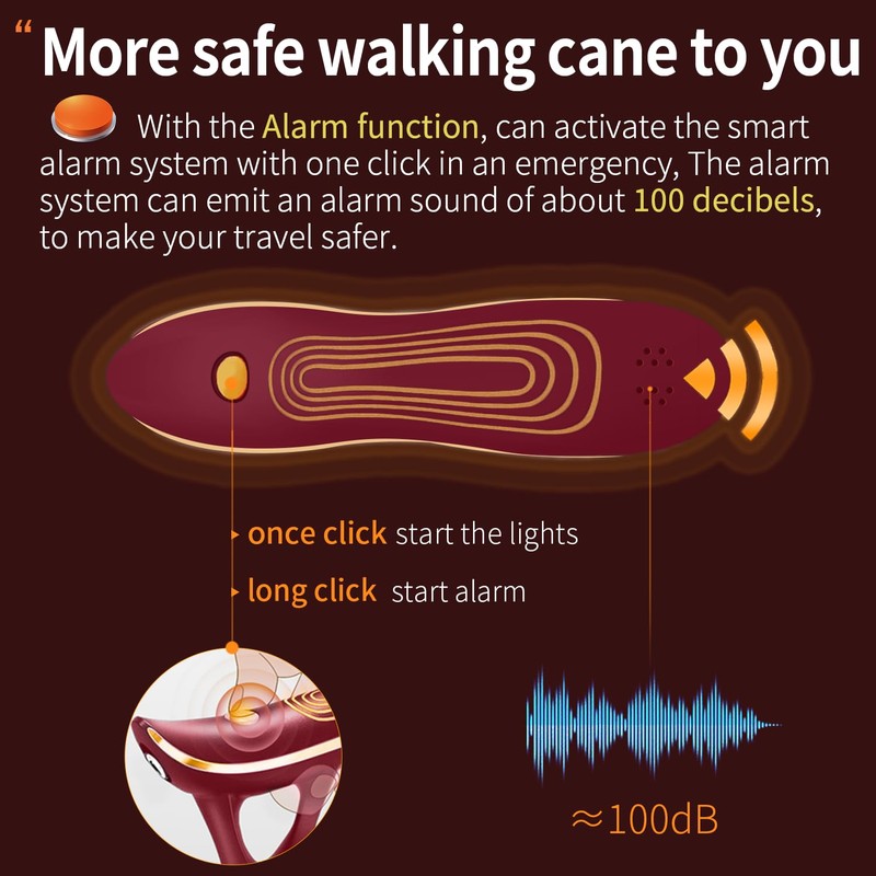 ispuoocti Smart Alarm Walking Cane for Men & Women, Telescopic