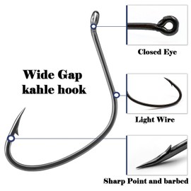 Kahle Hooks for Surf Fishing, FishTrip 50pcs Pompano Rig Hook Wide Gap Circle Hooks 7 Sizes