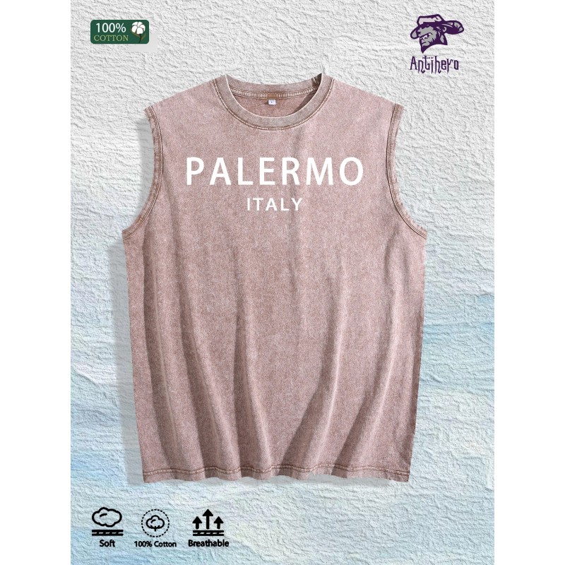 Palermo Italy Graphic Washed Vest US Warehouse 3 Colors Cotton