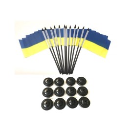 Pack of 12 4"x6" Ukraine Polyester Miniature Desk Flags and 12 Flag Bases