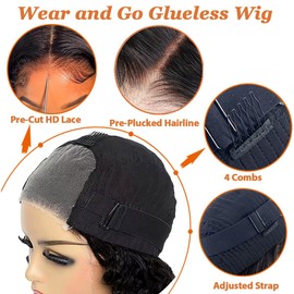 Bob Wig Human Hair Deep Wave Glueless Wigs Human Hair Pre Plucked Pre Cut 4x4 Wear and Go Wig Glueless Wig for Black Women Beginner Friendly