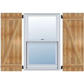 Ekena Millwork RBJ06Z16X029RWR TimberCraft Three 5 3/8" Boards Joined Board-n-Batten w/Z-Bar, Rustic Wood Shutters (Per Pair), 16 1/8"W x 29"H, Rough Sawn Western Red Cedar