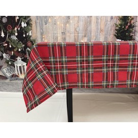 1KDreams Scottish Christmas Tablecloth with Tartan Lurex Glitter Effect Modern Traditional Red (130 x 240 cm)