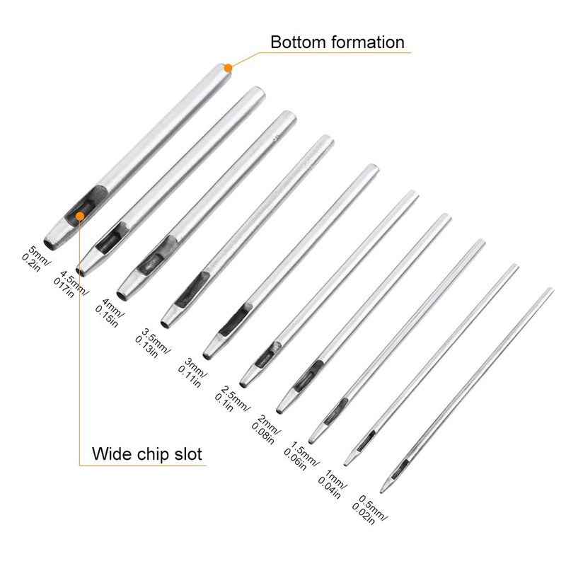 10Pcs 0.5-5mm Hollow Hole Puncher DIY Leather Punch Craft Tool