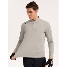 SENBWL Mens Polo Shirts Collared Soft Touch Tech Athletic Moisture Wicking Dry Fit Long Sleeve Golf Shirts for Men Casual 8903 Khaki S