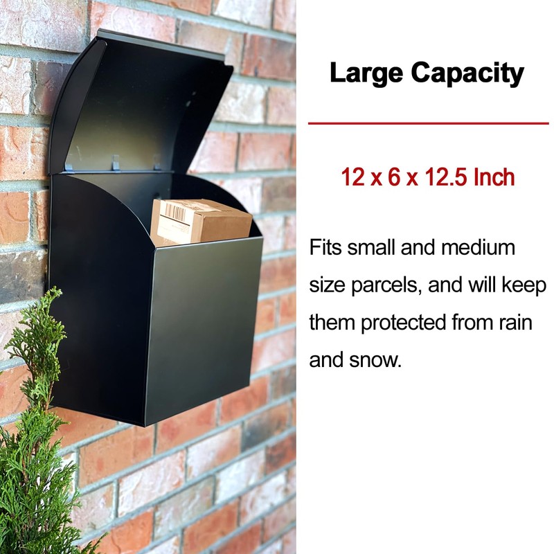 NACH Large Mailbox for House, 12.4”x7.1”x11.8 Black Mailboxes for Outside,
