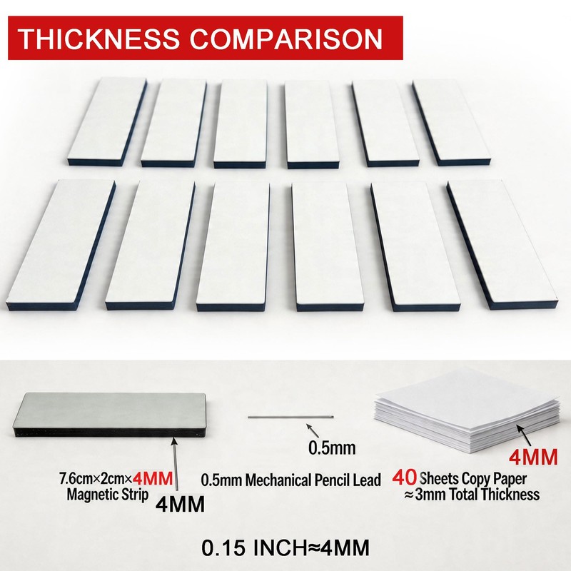 TSUYA Magnetic Strips, 0.15 inches（4mm）Thick Strong Adhesive Flexible Magnetic Tape