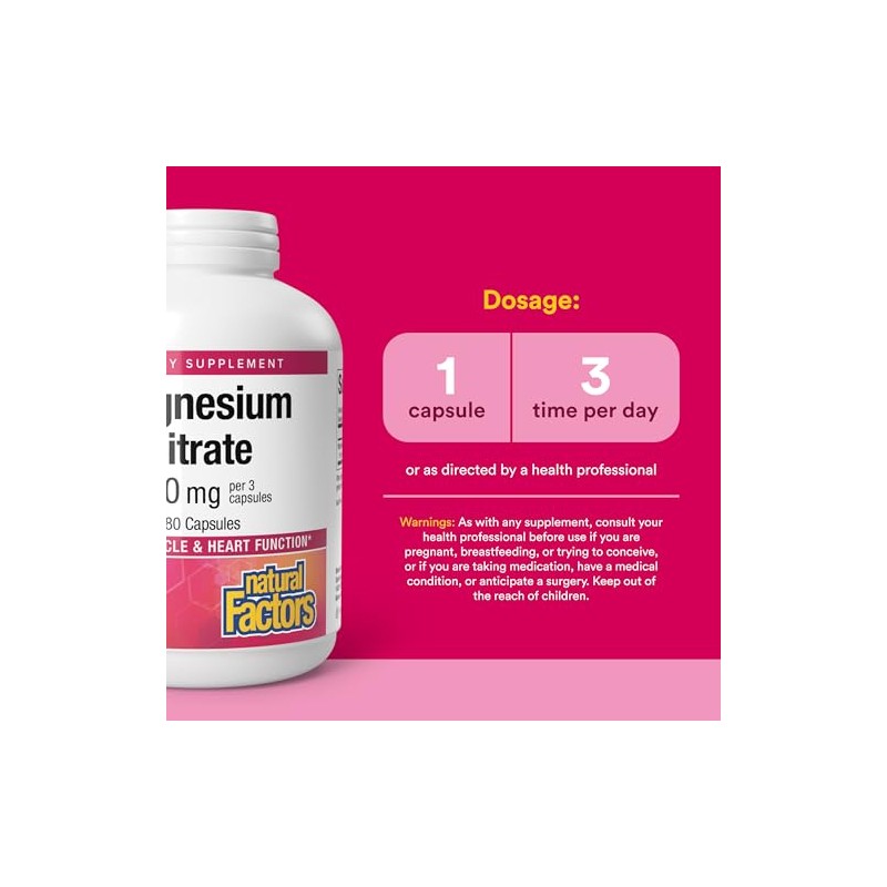 Natural Factors - Magnesium Citrate, Supports Muscle & Heart Function,