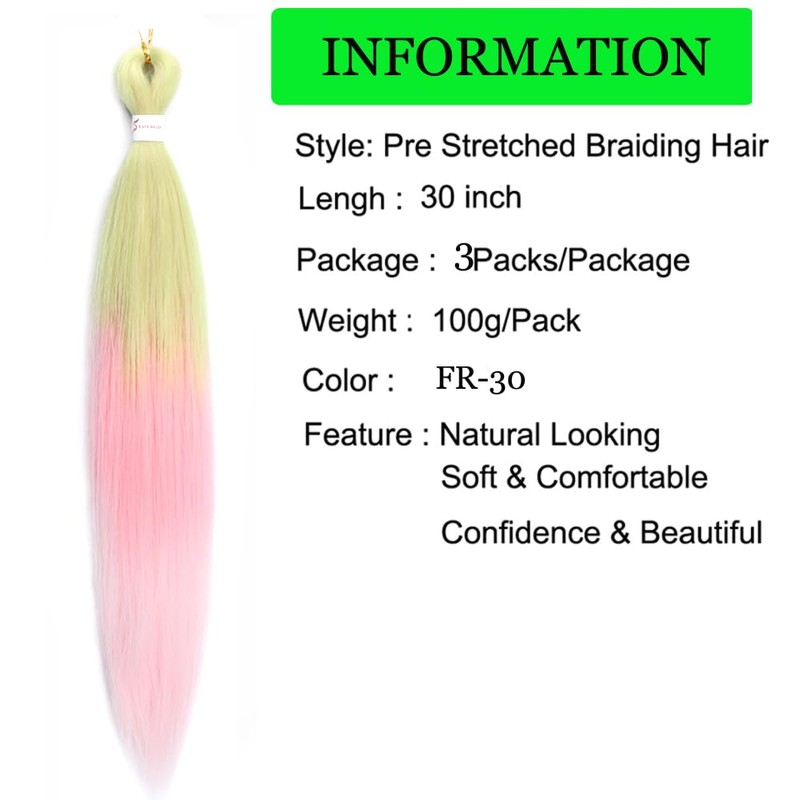 Pre Streched Braiding Hair Extensions 30 Inch 3 Packs Ombre
