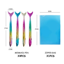 GVSAVY 4 Pieces Mermaid Ballpoint Pens, 1 Pieces Storage Bag, 0.5mm Black Ballpoint Pens, Office School Stationery Supplies, Suitable For Sketching, Drawing, Taking Notes