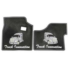 FV All-Weather Floor Mat Set Cargo Liner Compatible with Kenworth T680 & T880 2014-2021 Fits Standard Transmission Heavy-Duty Rubber Black & Gray (FT611)