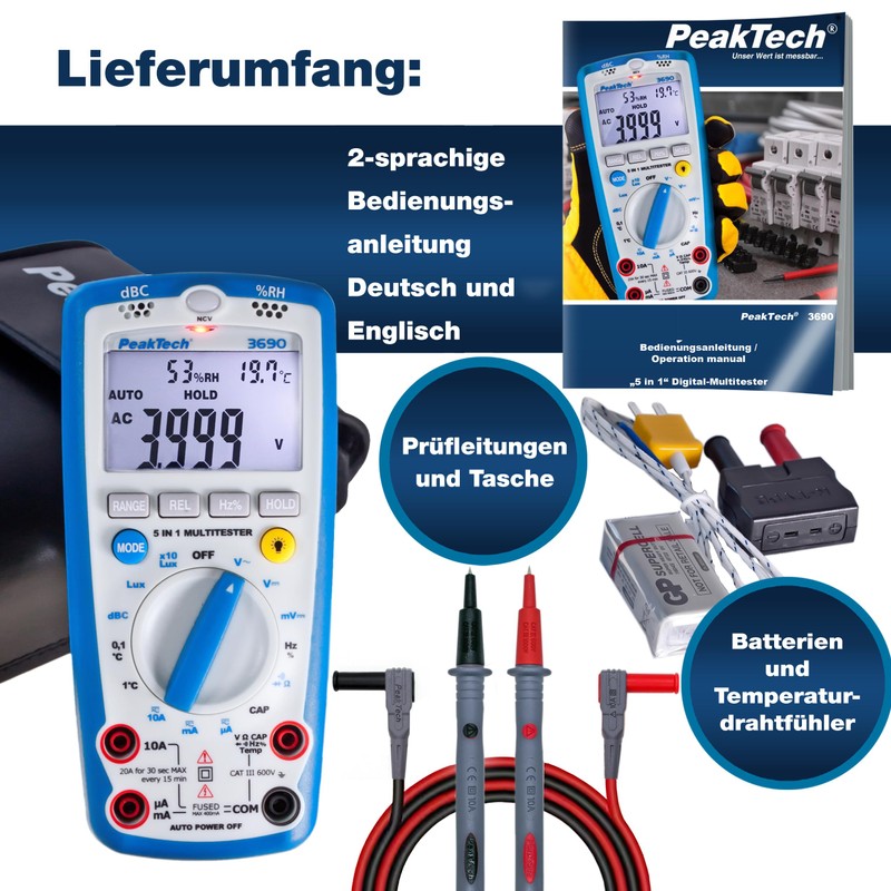 PeakTech"5 in 1 Multi Functional Digital Multimeter with Temperature, Humidity