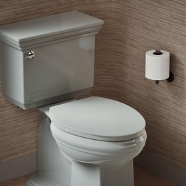 KOHLER K-26801-95 Impro ReadyLatch Quiet Close Elongated Toilet Seat, Grip-Tight Bumpers, New Home Essentials, Slam Prevention, Ice Grey