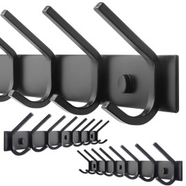 WEBI Coat Rack Wall Mounted,8 Hooks for Hanging Coats,30 Inch Hook Rack Hook Rail Coat Hanger Wall Mount for Backpack,Clothes,Jacket,Black,2 Packs