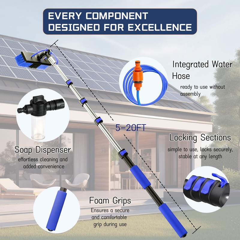 BSFRNF 16FT Solar Panel Cleaning Kit with Telescopic Pole &