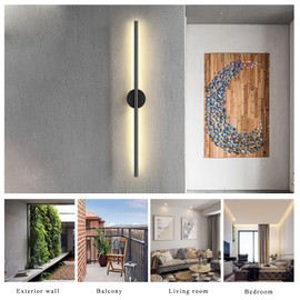 CEKUXPS Modern Wall Sconce Simple Linear Led Black Wall Lights Living Room Sofa Background Wall Sconces Bedroom Bedside Hotel Corridor Foyer Hallway Warm Light 3000k (L31.4 inch, Black)