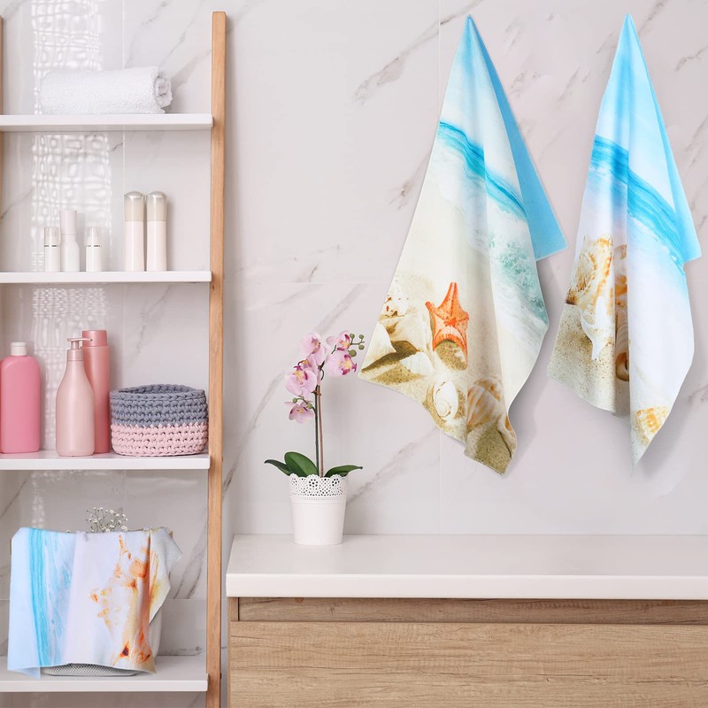 Tegeme 4 Pcs Beach Kitchen Dish Towels Coastal Hand Towels