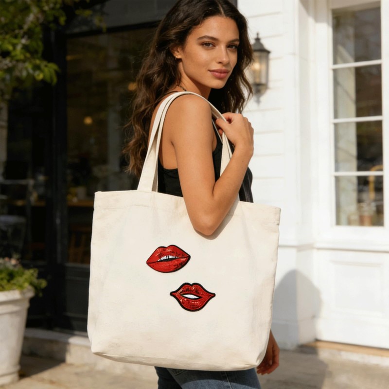 16PCS Red Lips Sequin Iron on Patches, Red Lips Rainbow