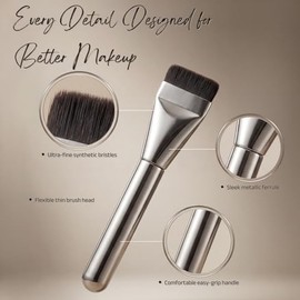 Brocha de base plana, brocha de espátula de maquillaje coreana para base líquida, crema BB, contorno facial, ultrafino con cerdas sintéticas para una 