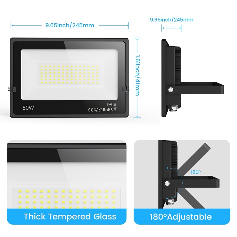 Aovpex 80W Flood Lights Outdoor, 8000lm Bright LED Work Light,