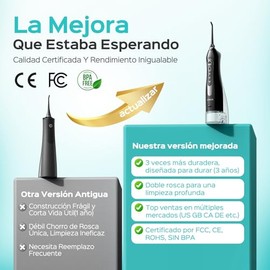 COSLUS C20 Irrigador Bucal Profesional, Pulsos de Alta Frecuencia Portátil | 4 modos & 5 Boquillas, para Ortodoncia, Brackets y Encías Sensibles, Port