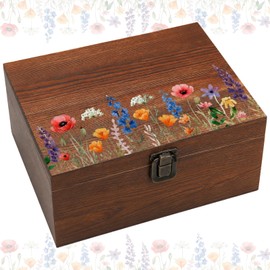 Gerrii Wedding Wooden Keepsake Box Wildflower Memory Box Wedding Baby Shower Decorative Storage Boxes with Buckle for Bridal Shower Birthday(Wildflower Mix,Brown,11.02 x 8.86 x 4.92 Inches)