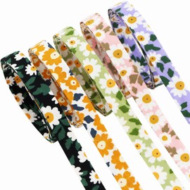 10 Meters Daisy Floral Bias Trim, 0.39inch Wide Cute Daisy Ribbon for Gift Wrapping, 5 Patterns Floral Cotton Fabric Ribbon for Sewing, Quilting, Scrapbooking & DIY Crafts Embellishments
