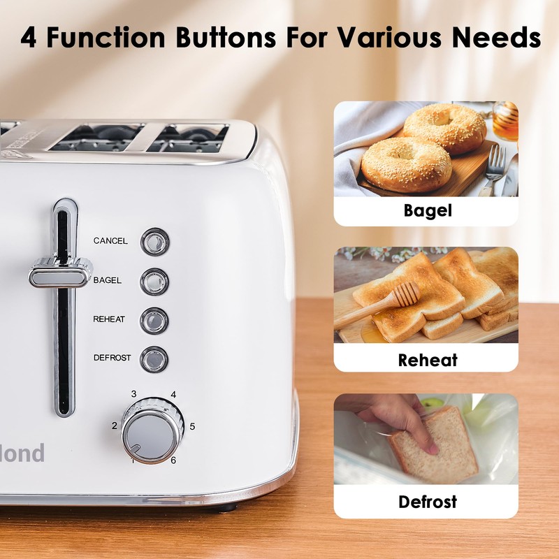 Roter Mond Toaster 4 Slice Retro Stainless Steel with Extra