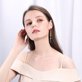 Rainbow Stud Earrings for Women Colorful Hearts Dangle Earrings Lightweight Rainbow Long Dangle Earrings Personality Tassel Earrings Jewelry (Rainbow)