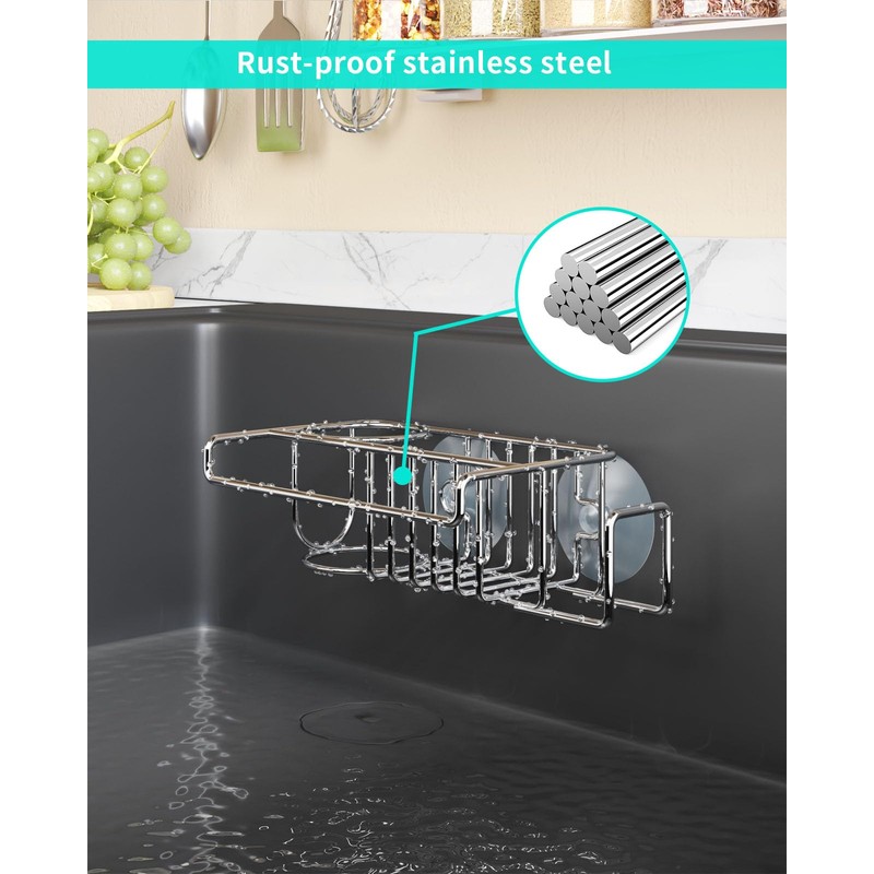 HapiRm Sink Caddy Sponge Holder - No Drill Sponge Caddy