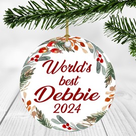 Merry Christmas Ornament with Name Debbie Ornament - World's Best Debbie - Xmas Tree Decorations Gift for Debbie, Christmas Ornaments 3 Inch Plastic Flat for Tree