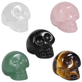 KYEYGWO 5 Pieces Mixed Stones Healing Crystal Skull Figure for Home Decoration, Mini Carved Stone Skull Statues Pocket Stones Skull Sculpture Gemstone Ornament 2.5 cm