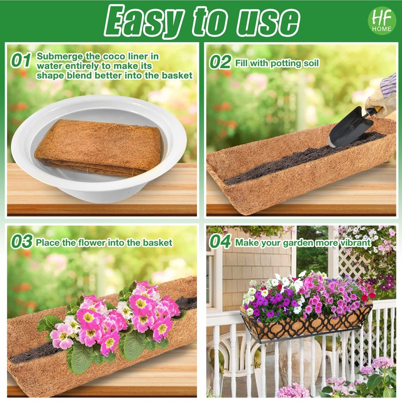 HFHOME 4Pcs 24" Trough Coco Fiber Replacement Liner, Natural 24
