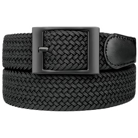 Bluecton Plus Size Belt Stretch Belt Elastic Braided Belt Men's Women's Belt Large and Tall Black Business Buckle, black