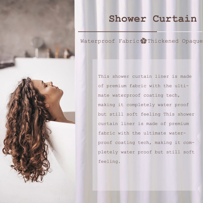 Waterproof Fabric Shower Curtain Thick Bathroom Curtain(White, 180x180cm)