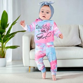 Xumplo Newborn Baby Girl Clothes Set Toddler Tie Dye Letter Print Hoodie Casual Outfits Little Girls Tracksuit Clothing 18-24 Months