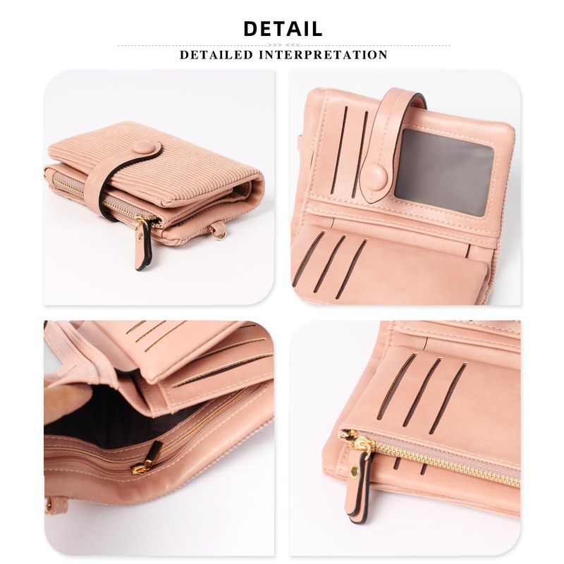 POXIADIV Women's Small Trifold Leather wallet Rfid blocking Ladies Wristlet