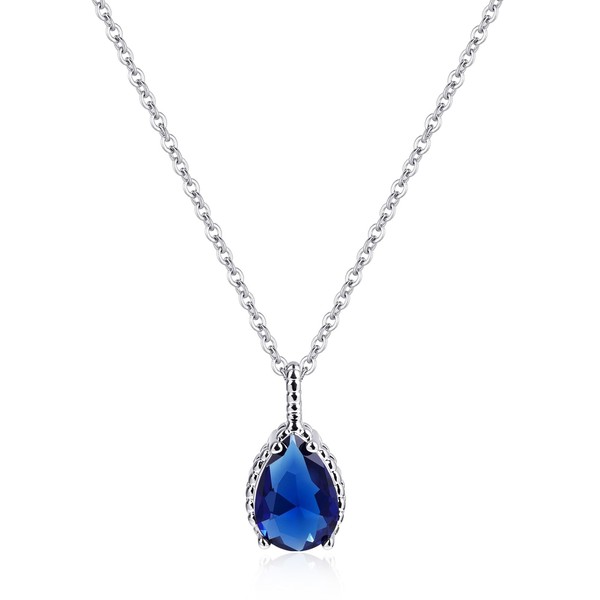 Desnuage Sapphire Teardrop Pendant Necklace for Women - Sterling Silver