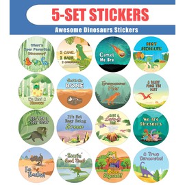Creanoso Awesome Dinosaurs Stickers (5 Sets X 16 Designs) – Individual Small Size 1.5 Inches in Diameter, Unique Designs DIY Decoration Art Decal for Children, Adults Men Women