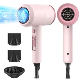 slopehill Professional Ionic Hair Dryer, Powerful 1800W Fast Drying Low Noise Blow Dryer with 2 Concentrator Nozzle 1 Diffuser Attachments for Home Salon Travel (Pottery Pink and Rose Gold)