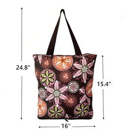 Konish Reusable Foldable Grocery Bags Folding Shopping Tote with Zipper(Tan Floral)