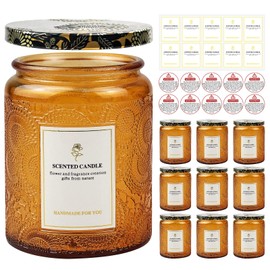 8.8OZ, 9 Pack Embossed Candle Jars for Making Candles, Empty Glass Containers with Tin Lids and Sticker Label, Warning Label for Candle Making Candle DIY Craft (Yellow)