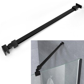 Shower Glass Door Support Bar, Wall-to-Glass Brace for 1/4"(6mm), 5/16"(8mm), 3/8"(10mm) Frameless Glass Panel, 18 Inch Long Stainless Steel Shower Rod, Matte Black