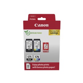 Canon Originaltinte PG-575 / CL-576 (2 Tintenpatronen; Schwarz+Farbe) - Photo Value Pack (inkl. Canon Fotopapier GP-501 50 Blatt 10x15cm)